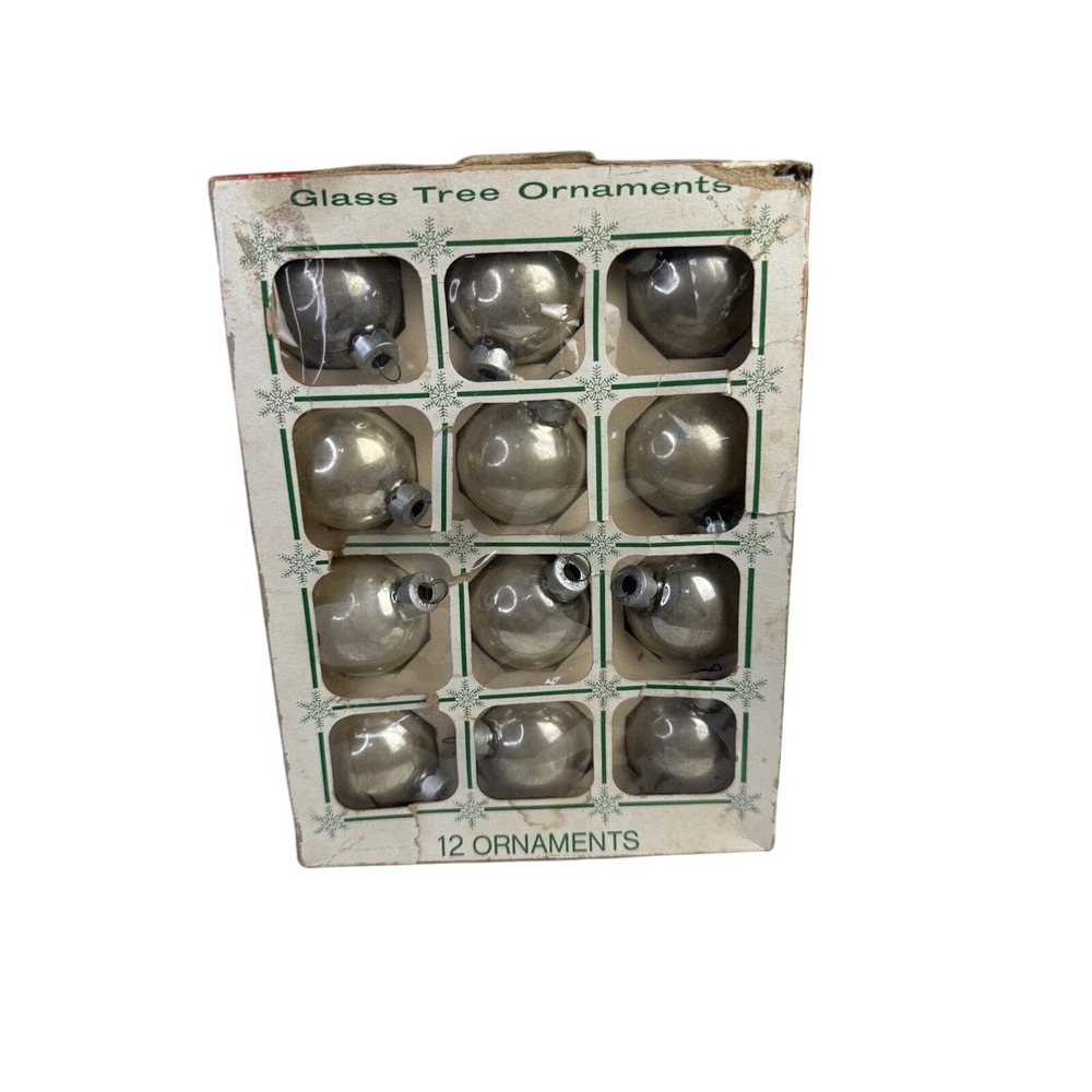 Vintage 50s‎ Marathon Franke Silver Glass Christmas Tree Ornaments Silver